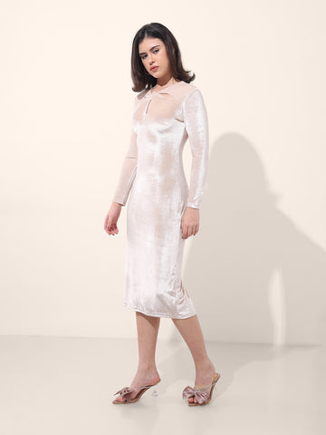 Women's Beige Regular Fit Party Wear Solid Dress