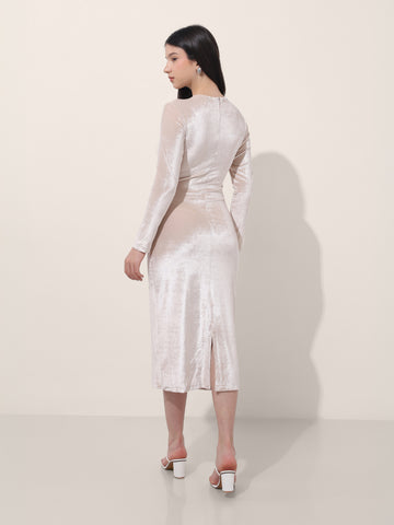 Women's Beige Regular Fit Party Wear Solid Dress