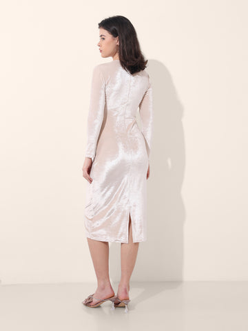 Women's Beige Regular Fit Party Wear Solid Dress