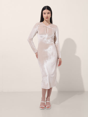 Women's Beige Regular Fit Party Wear Solid Dress