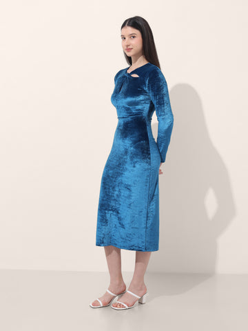 Women's Blue Regular Fit Party Wear Solid Dress