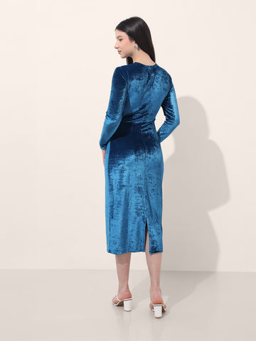 Women's Blue Regular Fit Party Wear Solid Dress