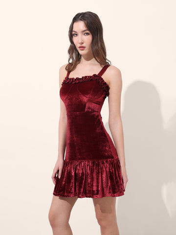 Women's Red Regular Fit Party Wear Solid Dress