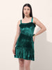 Women's Green Regular Fit Party Wear Solid Dress