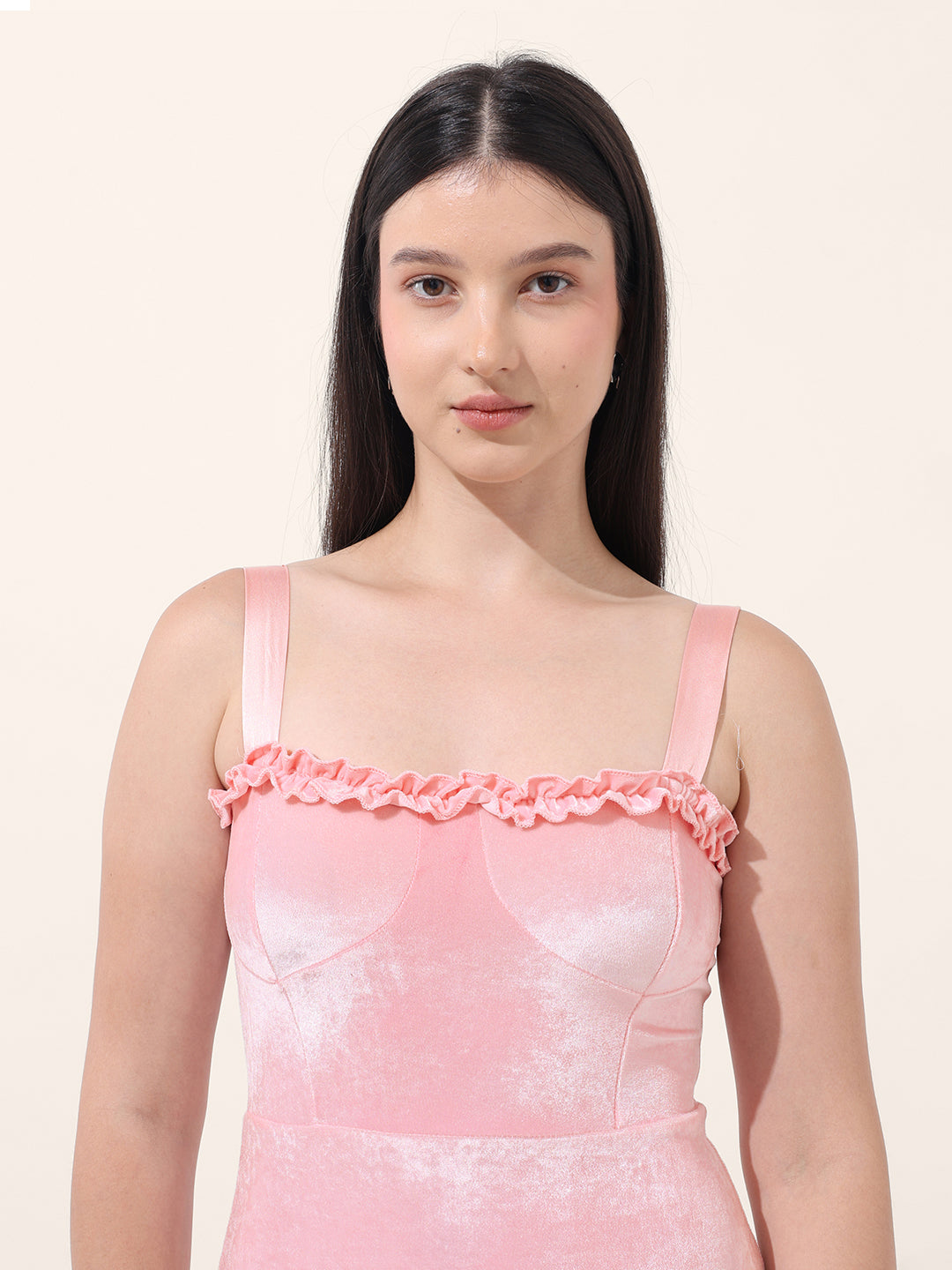 Women's Pink Regular Fit Party Wear Solid Dress