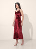 Women's Red Regular Fit Party Wear Solid Dress