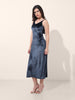 Women's Blue Regular Fit Party Wear Solid Dress