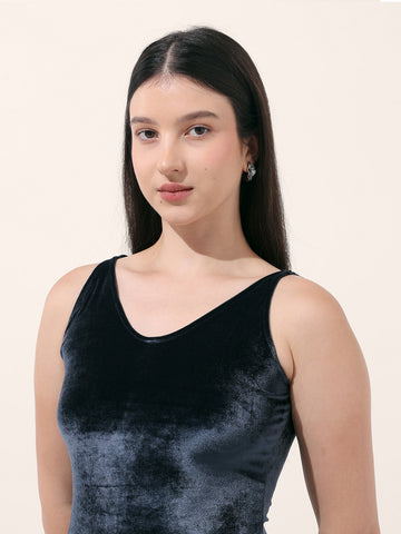 Women's Blue Regular Fit Party Wear Solid Dress