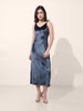 Women's Blue Regular Fit Party Wear Solid Dress