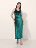 Women's Green Regular Fit Party Wear Solid Dress