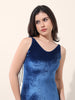 Women's Blue Regular Fit Party Wear Solid Dress