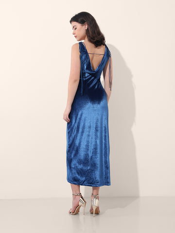 Women's Blue Regular Fit Party Wear Solid Dress