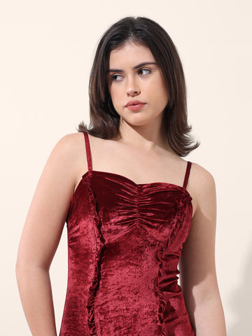 Women's Red Regular Fit Party Wear Solid Dress