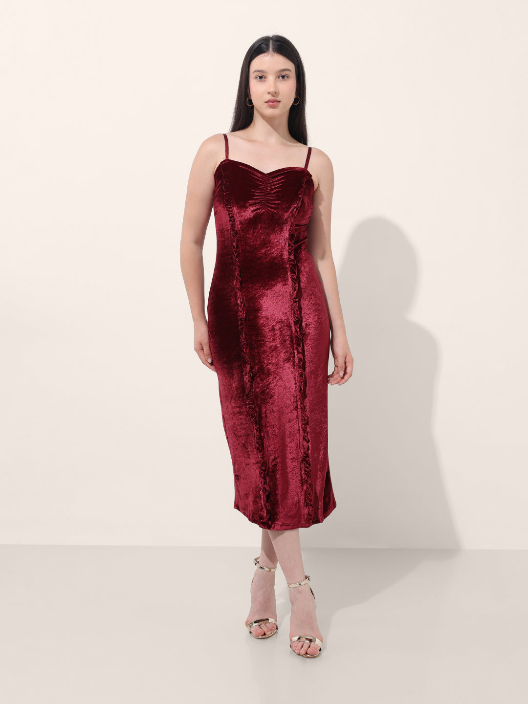 Women's Red Regular Fit Party Wear Solid Dress