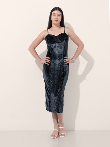 Women's Blue Regular Fit Party Wear Solid Dress