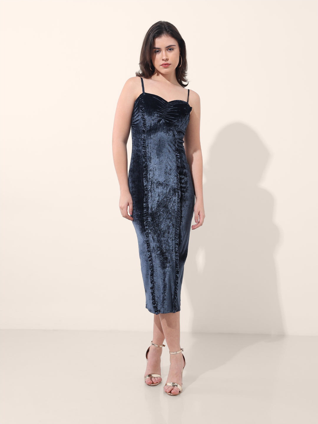 Women's Blue Regular Fit Party Wear Solid Dress