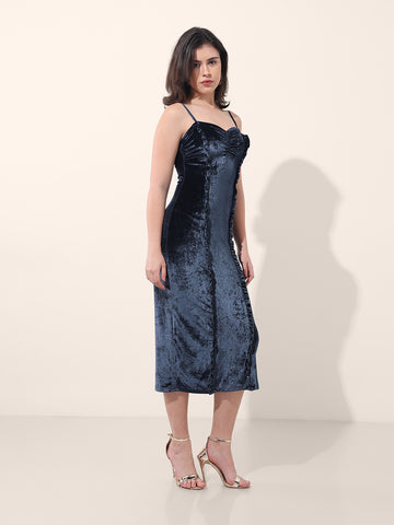 Women's Blue Regular Fit Party Wear Solid Dress