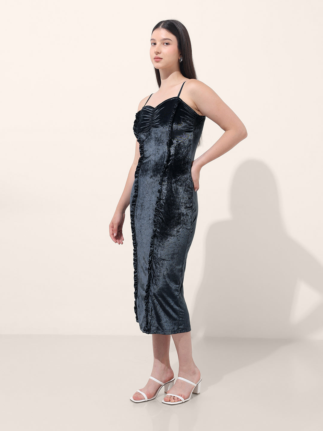 Women's Blue Regular Fit Party Wear Solid Dress