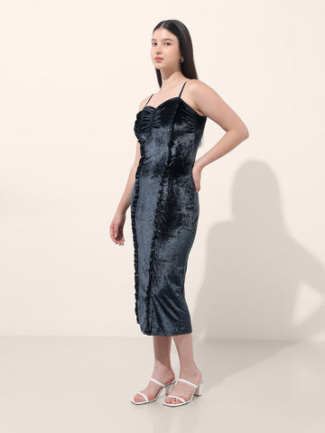 Women's Blue Regular Fit Party Wear Solid Dress