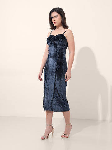 Women's Blue Regular Fit Party Wear Solid Dress