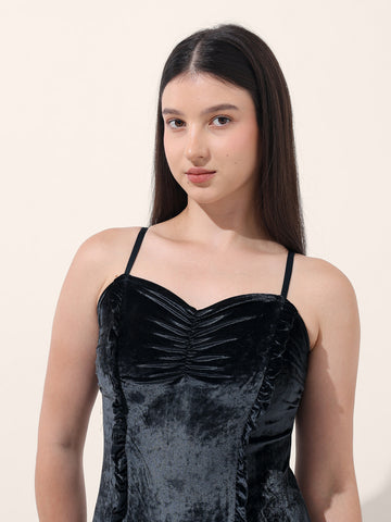 Women's Blue Regular Fit Party Wear Solid Dress