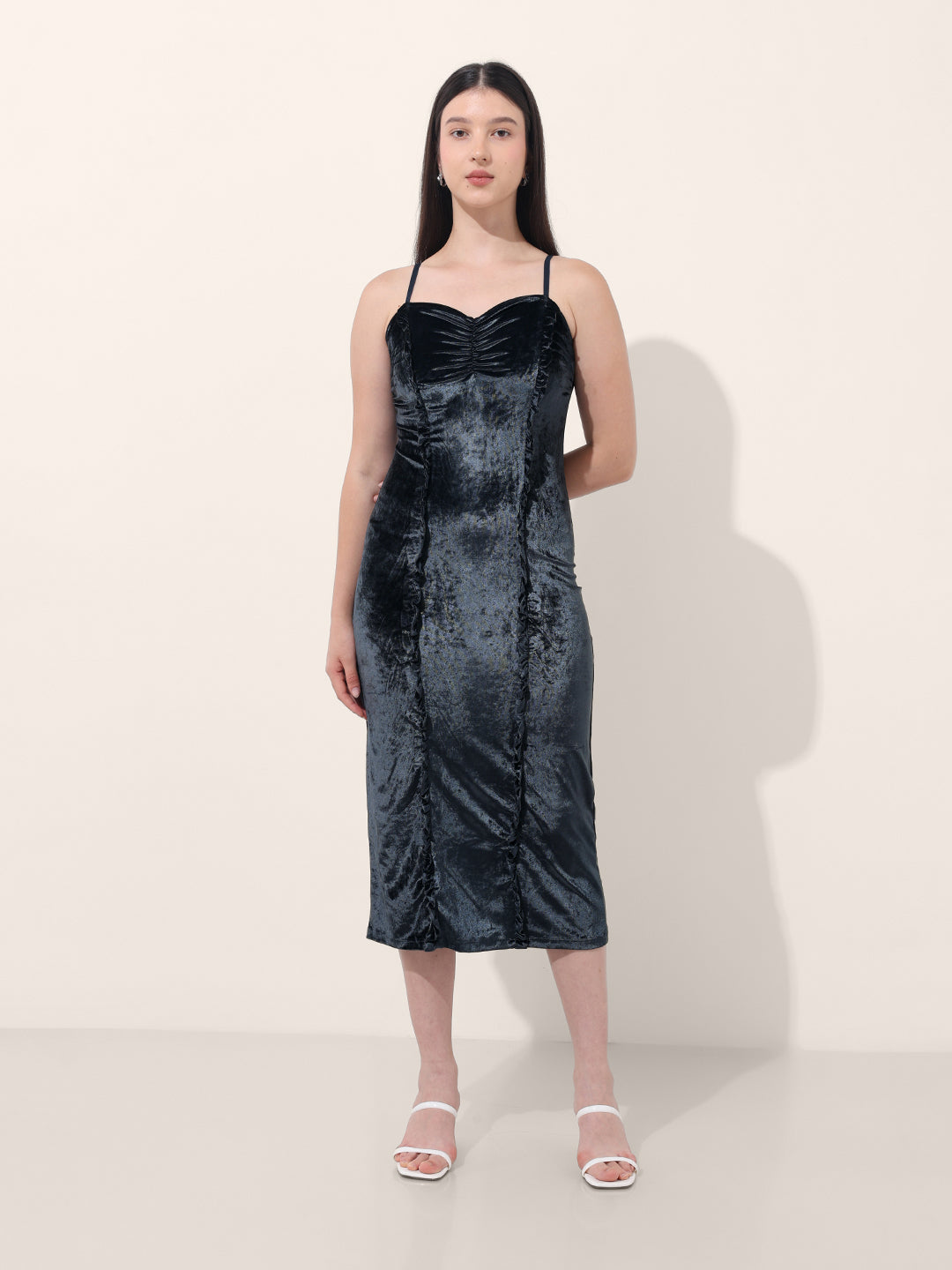 Women's Blue Regular Fit Party Wear Solid Dress