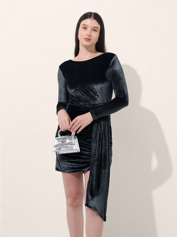 Women's Blue Regular Fit Party Wear Solid Dress