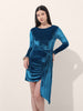 Women's Blue Regular Fit Party Wear Solid Dress