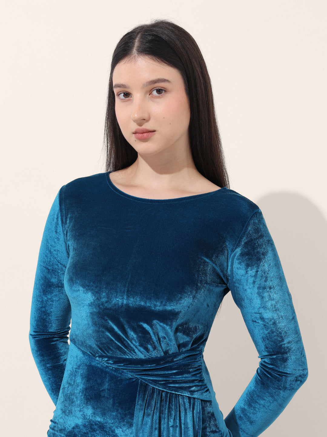 Women's Blue Regular Fit Party Wear Solid Dress