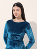 Women's Blue Regular Fit Party Wear Solid Dress