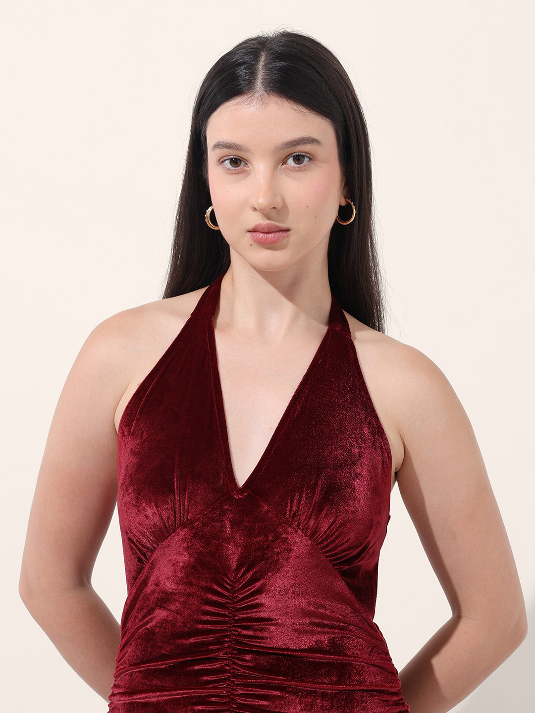 Women's Red Regular Fit Party Wear Solid Dress