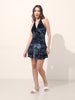 Women's Blue Regular Fit Party Wear Solid Dress
