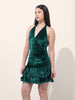 Women's Green Regular Fit Party Wear Solid Dress