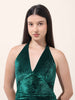 Women's Green Regular Fit Party Wear Solid Dress