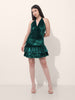 Women's Green Regular Fit Party Wear Solid Dress
