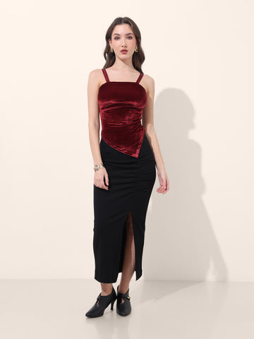 Women's Red Regular Fit Party Wear Solid Tops