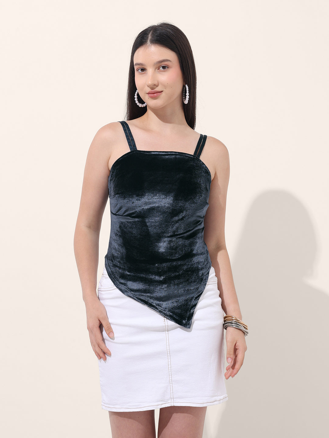 Women's Blue Regular Fit Party Wear Solid Tops