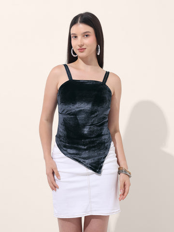 Women's Blue Regular Fit Party Wear Solid Tops