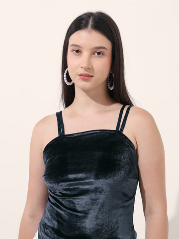 Women's Blue Regular Fit Party Wear Solid Tops