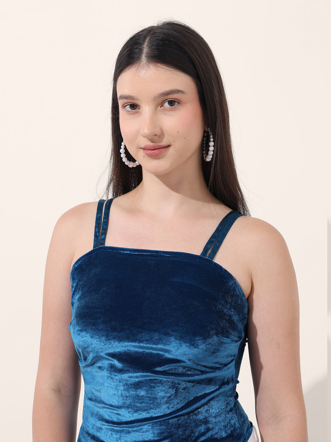 Women's Blue Regular Fit Party Wear Solid Tops