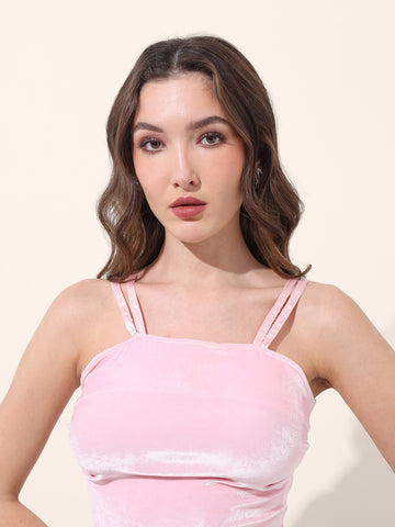 Women's Pink Regular Fit Party Wear Solid Tops