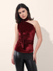 Women's Red Regular Fit Party Wear Solid Tops
