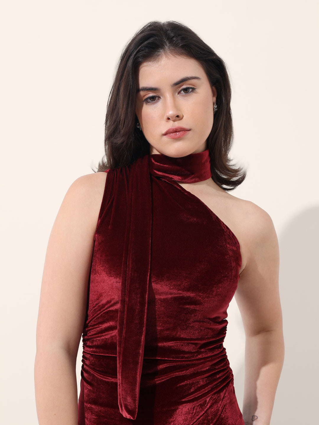 Women's Red Regular Fit Party Wear Solid Tops