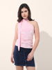 Women's Pink Regular Fit Party Wear Solid Tops