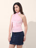 Women's Pink Regular Fit Party Wear Solid Tops