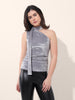 Women's Grey Regular Fit Party Wear Solid Tops