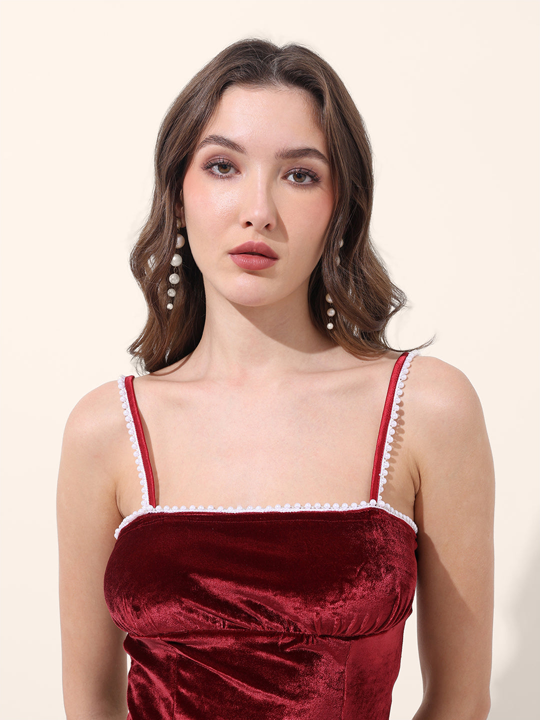 Women's Red Regular Fit Party Wear Solid Tops