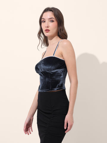 Women's Blue Regular Fit Party Wear Solid Tops