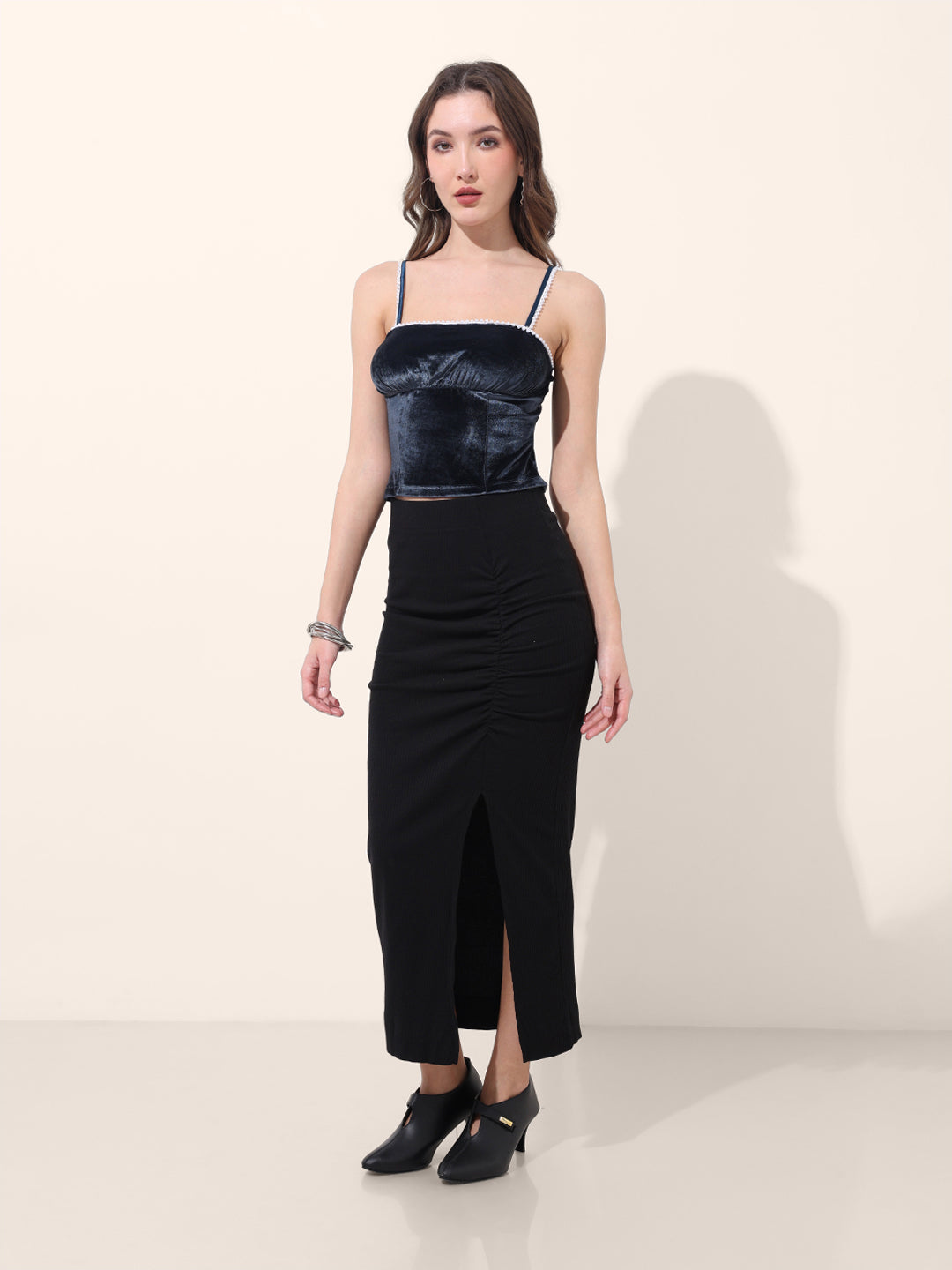 Women's Blue Regular Fit Party Wear Solid Tops