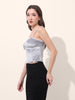 Women's Grey Regular Fit Party Wear Solid Tops